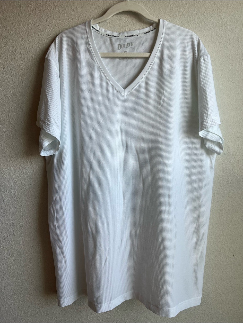 Duluth Trading Go Buck Naked White V-neck Athletic/Performance Tee